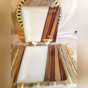 Sango Avanti Brown 4722 Dinner Plates Square 11" Set of 2 Glazed Stoneware